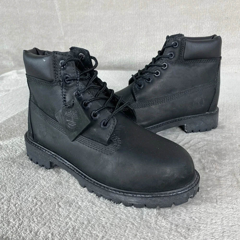Timberland Premium 6 inch Kids Boys Boots Size 1 Black Nubuck Waterproof NEW